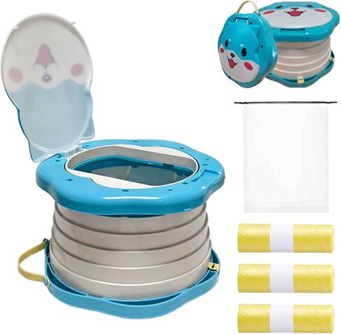 Travel Potty for Toddlers，Portable Potty Toddler ，Travel Foldable Potty ，for Travel，Camping，Park，Indoor/Outdoor,with 75 Disposable Bags，Cartoon Design, Children Will Like it More (Grey) in Saudi Arabia