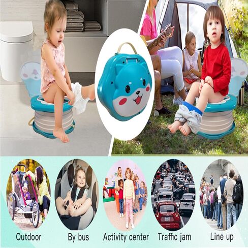 Travel Potty for Toddlers，Portable Potty Toddler ，Travel Foldable Potty ，for Travel，Camping，Park，Indoor/Outdoor,with 75 Disposable Bags，Cartoon Design, Children Will Like it More (Grey) in Saudi Arabia