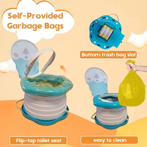 Travel Potty for Toddlers，Portable Potty Toddler ，Travel Foldable Potty ，for Travel，Camping，Park，Indoor/Outdoor,with 75 Disposable Bags，Cartoon Design, Children Will Like it More (Grey) in Saudi Arabia