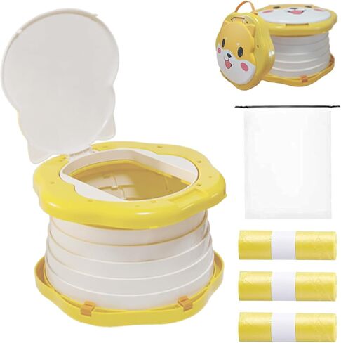 Travel Potty for Toddlers，Portable Potty Toddler ，Travel Foldable Potty ，for Travel，Camping，Park，Indoor/Outdoor,with 75 Disposable Bags，Cartoon Design, Children Will Like it More (Grey) in Saudi Arabia