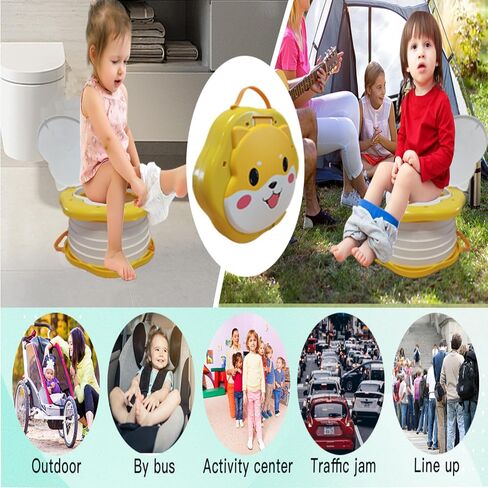 Travel Potty for Toddlers，Portable Potty Toddler ，Travel Foldable Potty ，for Travel，Camping，Park，Indoor/Outdoor,with 75 Disposable Bags，Cartoon Design, Children Will Like it More (Grey) in Saudi Arabia