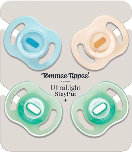 Tommee Tippee Day and Night Pacifier, 6-18 Months, Symmetrical Baglet, BPA-Free Binkies, Colors and Designs May Vary, Pack of 4 in Kuwait