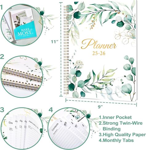 2024-2025 Planner - 9" x 11" Planner Weekly and Monthly 2024-2025, from JULY 2024 to JUNE 2025, Calendar Planner 2024-2025 with Tab, Twin-Wire Binding, Inner Pocket in Saudi Arabia