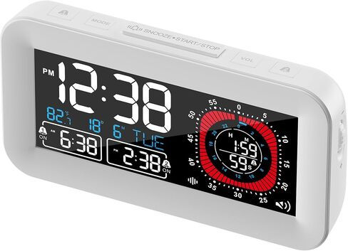 Digital Dual Alarm Clock for Bedroom,Large Big Numbers with Brightness Dimmer, Bedside Digita with Sleep Timer, Temperature, Adjustable Volume,12/24Hr, Snooz，with Week、Day & Month in Kuwait