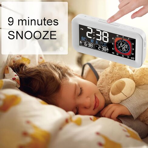Digital Dual Alarm Clock for Bedroom,Large Big Numbers with Brightness Dimmer, Bedside Digita with Sleep Timer, Temperature, Adjustable Volume,12/24Hr, Snooz，with Week、Day & Month in Kuwait
