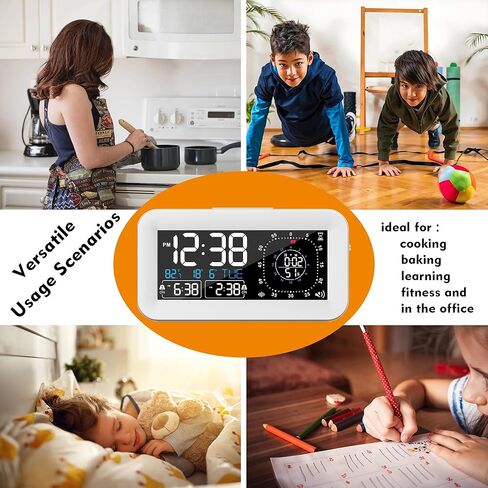 Digital Dual Alarm Clock for Bedroom,Large Big Numbers with Brightness Dimmer, Bedside Digita with Sleep Timer, Temperature, Adjustable Volume,12/24Hr, Snooz，with Week、Day & Month in Kuwait