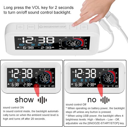 Digital Dual Alarm Clock for Bedroom,Large Big Numbers with Brightness Dimmer, Bedside Digita with Sleep Timer, Temperature, Adjustable Volume,12/24Hr, Snooz，with Week、Day & Month in Kuwait