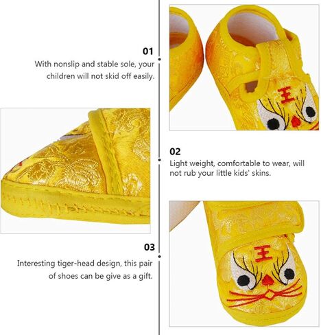 Holibanna 1 Pair Baby Tiger Shoes Breathable Baby Shoes Winter Nonslip Infant Shoes Non- Baby Shoes Tiger Baby Shoes Uggslippers Chinese Tiger Head Shoes Cartoon China Upper: Silk Newborn Yellow in Saudi Arabia