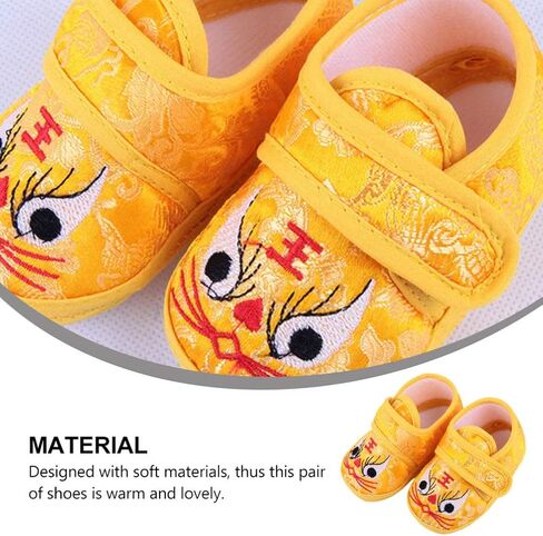 Holibanna 1 Pair Baby Tiger Shoes Breathable Baby Shoes Winter Nonslip Infant Shoes Non- Baby Shoes Tiger Baby Shoes Uggslippers Chinese Tiger Head Shoes Cartoon China Upper: Silk Newborn Yellow in Saudi Arabia