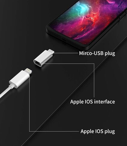 محول شحن Micro USB ذكر إلى Lightning Female 3 عبوات متوافق مع Galaxy S6 Edge S7 Active Nexus note 5 LG Android Power Charge Cable Port Converter for iPhone 12 7 8 plus X Ipad Cord in Saudi Arabia