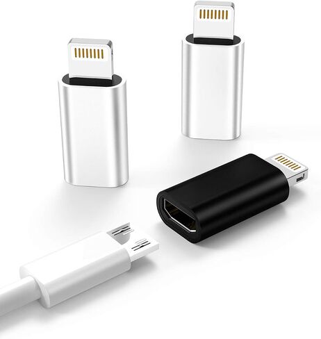 محول شحن Micro USB ذكر إلى Lightning Female 3 عبوات متوافق مع Galaxy S6 Edge S7 Active Nexus note 5 LG Android Power Charge Cable Port Converter for iPhone 12 7 8 plus X Ipad Cord in Saudi Arabia