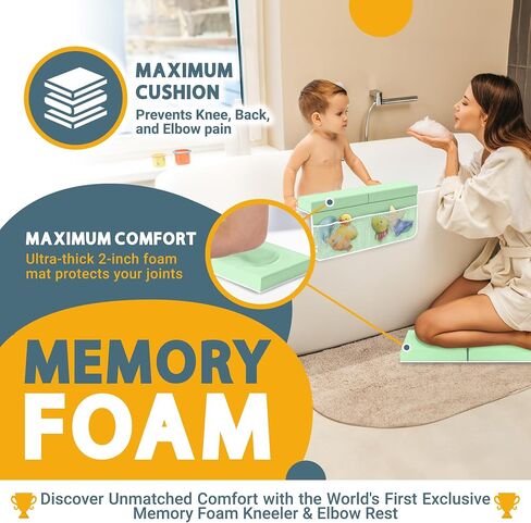 Memory Foam Bath Kneeler and Elbow Rest Pad Set, 2-Inch Thick, Water-Resistant Mat – Baby Bath Time Essentials Cushion and Bath Kneeling Pad for Bathing Baby with Bathtub Toy Organizer (Pink) in Saudi Arabia