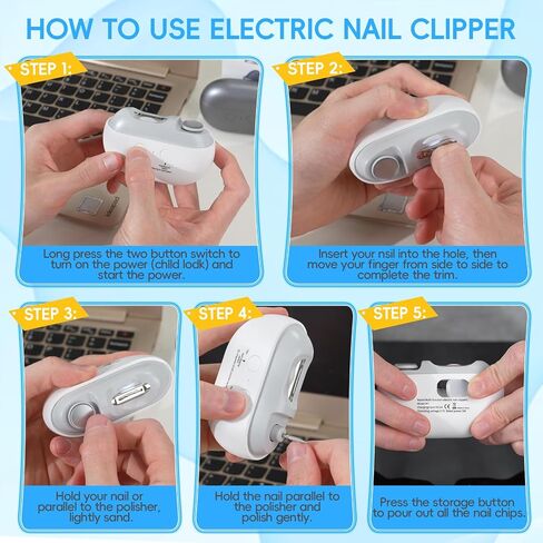 Electric Nail Clipper, 3 in 1 Electric Nail Trimmer and Polisher with Clip Storage & LED Light, USB Rechargeable & 2 Speed Gears for Baby, Kids, Seniors and Adults (Frosted Black) in Saudi Arabia