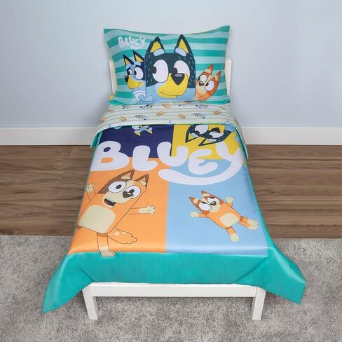 Bluey Sheet Set - Fits Toddler Bed or Crib Mattress - Fitted Sheet and Pillow Case, Green in Kuwait