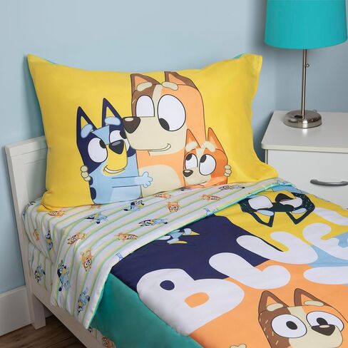 Bluey Sheet Set - Fits Toddler Bed or Crib Mattress - Fitted Sheet and Pillow Case, Green in Kuwait
