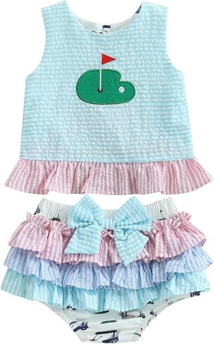 WZTYYDS Toddler Baby Girl Golf Outfit 6 9 12 18 24 Months Summer Clothes Sleeveless Ruffle Tank Tops + Tutu Shorts Sets in Saudi Arabia