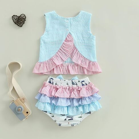WZTYYDS Toddler Baby Girl Golf Outfit 6 9 12 18 24 Months Summer Clothes Sleeveless Ruffle Tank Tops + Tutu Shorts Sets in Saudi Arabia