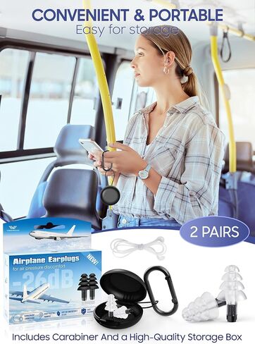 سدادات أذن لتخفيف ضغط الأذن بالطائرة، زوجان من سدادات الأذن السيليكون الناعمة القابلة لإعادة الاستخدام للبالغين 26 ديسيبل، مع سلك موصل من السيليكون، أساسيات السفر للطيران، سدادات حماية الأذن للطائرة in Kuwait