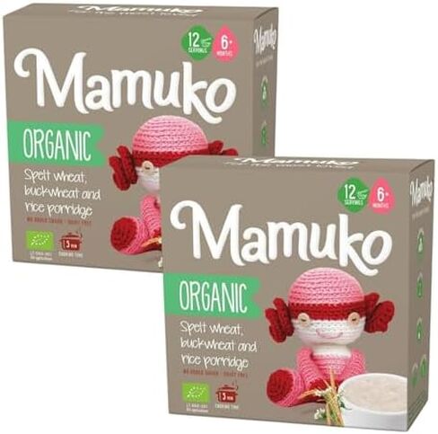 MAMUKO Organic Porridge - Healthy Porridge Blend of Spelt, Buckwheat & Rice - High Fiber Porridge with No Added Sugar, Milk & Preservatives - Organic Porridge Ideal for Toddlers - (200g & 10 Servings) in Saudi Arabia