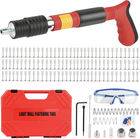 Concrete Nail Gun Kit with 110pcs Nails, 5 Speed Adjustable Manual Steel Nail Gun, Portable Nail Wall Shooting Machine Fastening Tool, Wall Anchor Wire Slotting Device Household Woodworking in Saudi Arabia
