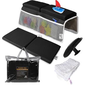 Baby Bath Kneeler and Elbow Rest Pad Set | Extra Thick Padding, Non-Slip, Machine Washable, Odorless - Includes Baby Bath Accessories in a Gift Ready Tote Bag - Baby & Toddler Bath Essentials