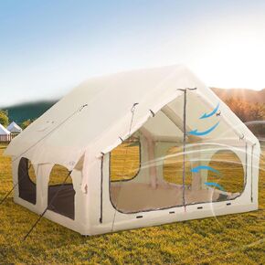 2025 All-Season Panoramic PVC Doors Inflatable Camping Tent for Winter, Large Blow-Up Air Tent for 5-8 People, No Assembly Needed Luxury Glamping House, 10x10ft, Oxford Fabric