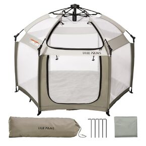 Playpen Easypop Outdoor Playpen مع مظلة للأطفال ، وخيمة منبثقة من قبل طفل ثاني ، و Beach Baby Essentials ، و Playpen للطفل مع حقيبة سفر ، وغطاء UPF50+ ، وشبكة البعوض (رمادي)