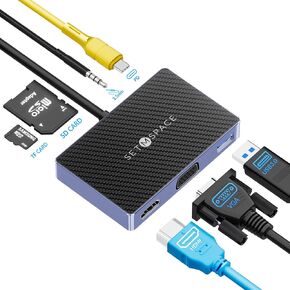7 in 1 Docking Stations, 100W Charging for Laptop, 1 x USB 3.0, 2 x USB 2.0, Dual Display, HDMI for 4K@60Hz, VGA for 1080P@60Hz, 3.5mm Audio, for Dell/HP/Lenovo/Surface/Mac