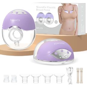 Electric Breast Pump Hands Free, Wearable Breast Pump with 4 Modes & 12 Levels, with Timer LCD Display Memory Function, Portable Breast Pump Pain Free, Double-Sealed 19/21/24mm Flange, 2 Pack Purple