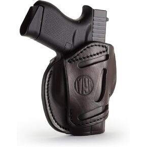 1791 GunLeather 3-Way G43 Holster - OWB CCW Ambidextrous Leather Gun Holster - Fits Glock 43, Glock 42, Kahr CW380 and S&W Bodyguard
