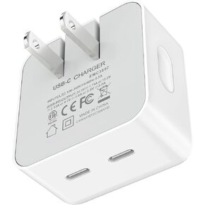 VHBW Dual USB C Wall Charger for iPhone 14, Fast 35W Dual USB-C Port Compact Power Adapter with Foldable Plug, Compatible with iPhone 14/13/12/11,iPad,MacBook Air M2 (Charger Only)