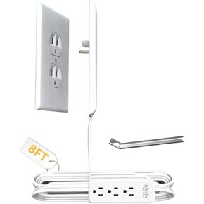 Sleek Socket Original & Patented Pet Proofing Outlet Concealer for Inverted Outlets with Protective Cord Clips, 8-Foot Flat Extension Cord with Multiple Outlets, Safeguard from Chewing Dangerous Cords