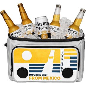 Corona Insulated Cooler with Speakers Modern Floating Cooler with Speakers Super Portable Travel Cooler Durable Speaker Cooler with Bluetooth for Parties, Festivals, Boats, and Beaches, Holds 24 cans