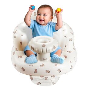 Portable Baby Inflatable Seat, Waterproof Infant Floor Chair with Tray for Sitting Up, Built-in Valve Toddler Support Seat, Baby Essentials for Newborns Aged 3 to 36 Months (Bear)