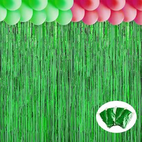 4 Pack 3.28 x 6.56 ft Streamers Party Decoration Witch Party Backdrop Metal Foil Fringe Curtains Backdrop Tinsel Foil Fringe Curtains Streamer Backdrops for Witch Party Decor(Green and Pink)
