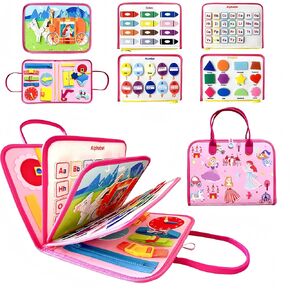 Busy Board Montessori Toy,Busy Book for Toddlers,Educational Activity Sensory Board,Toddler Travel Toy for Plane Car,Preschool Learning Fine Motor Skills Toys(Pink Princess)