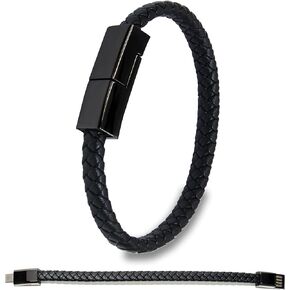 Leather Bracelet Charger USB Charging Cable Braided Cords USB Portable Travel Charger for Mens Womens Compatible with iPhone 15 XS MAX Android Samsung (Type-c for Android, L(8'85'')