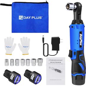 Cordless Electric Ratchet Wrench Set, 3/8" 12V Power Ratchet Driver w/Safe Lock Switch & LED Light, 7 Sockets, 2-Pack Lithium-Ion Batteries and 60-Min Fast Charge