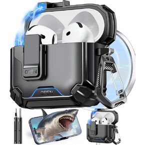 Inesore Compatible with AirPods 4th Case with Phone Stand & Cleaning Kit,Compatible with Magsafe,Magnetic Automatic Lock for Airpods 4 with Active Noise Cancellation Charging Cover (2024)