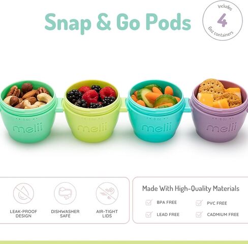melii Snap & Go Baby Food Storage Containers - 8 Pack, Multicolored 4 oz Stackable Snack Containers, Freezer Safe with Airtight Lids, Microwave, BPA-Free for Meal Prep, On-the-Go Snacks in Kuwait