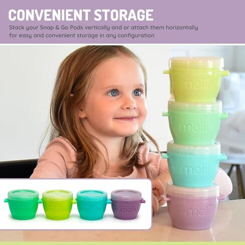 melii Snap & Go Baby Food Storage Containers - 8 Pack, Multicolored 4 oz Stackable Snack Containers, Freezer Safe with Airtight Lids, Microwave, BPA-Free for Meal Prep, On-the-Go Snacks in Kuwait