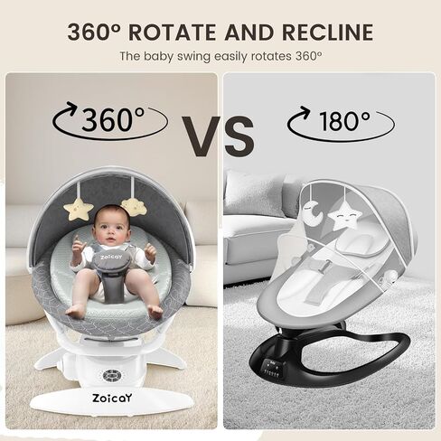 Zoicay 3-in-1 طفل أرجوحة للرضع للطفل مع الكشف عن الحركة ، ومقعد أرجوحة للأطفال محمولة ، ومقعد BT و 360 درجة دوارة ، والبعد يدويًا مع 3 أوضاع أرجوحة و 5 سرعات (أبيض) in Kuwait