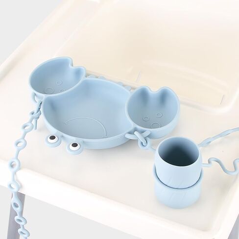 Silicone Baby Feeding Set, 8-Piece Baby Led Weaning Supplies Included Toddler Suction Plate, Bowl, Cup, 3 Spoons & 2 Safety Straps Keep Spoon, Fork & Bottle Off The Floor for Self-Feeding (Blue) in Saudi Arabia