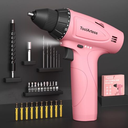 Cordless Drill Set 12V Electric Screwdriver Driver 12V Electric Driver/Drill Bits with LED Electric Drill Set 3/8'' Keyless Chuck,20+3 Torque Setting in Saudi Arabia