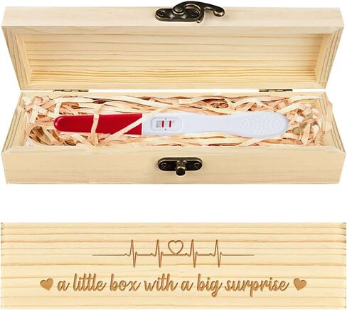 CHGCRAFT Pregnancy Test Keepsake Box Wings Heart Wooden Pregnancy Announcement Gifts Keepsake Box Box with Raffia Ribbon and Lock Announcement Gifts for Husband Grandparents Parents, 8x2x1.2inch in Saudi Arabia