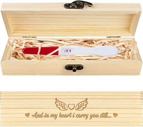 CHGCRAFT Pregnancy Test Keepsake Box Wings Heart Wooden Pregnancy Announcement Gifts Keepsake Box Box with Raffia Ribbon and Lock Announcement Gifts for Husband Grandparents Parents, 8x2x1.2inch in Kuwait
