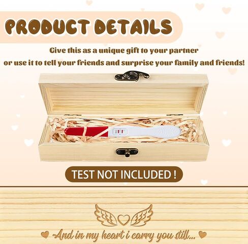 CHGCRAFT Pregnancy Test Keepsake Box Wings Heart Wooden Pregnancy Announcement Gifts Keepsake Box Box with Raffia Ribbon and Lock Announcement Gifts for Husband Grandparents Parents, 8x2x1.2inch in Kuwait