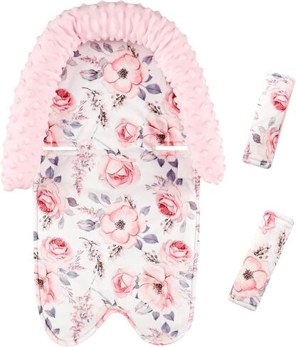 Baby Head Support and Strap Cover for Car Seat, Mink Infant Carseat Headrest for Boys, Newborn Car Seat Insert Cushion for Strollers, Space in Kuwait