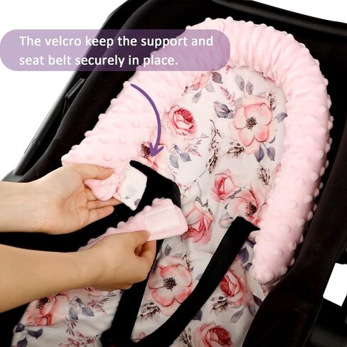 Baby Head Support and Strap Cover for Car Seat, Mink Infant Carseat Headrest for Boys, Newborn Car Seat Insert Cushion for Strollers, Space in Kuwait