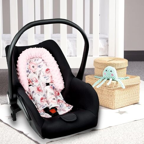 Baby Head Support and Strap Cover for Car Seat, Mink Infant Carseat Headrest for Boys, Newborn Car Seat Insert Cushion for Strollers, Space in Kuwait